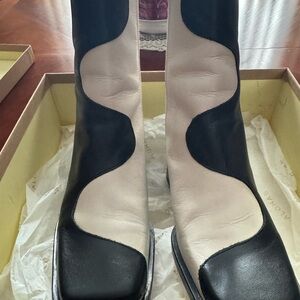 ALOHAS Black and Cream Heeled Boots